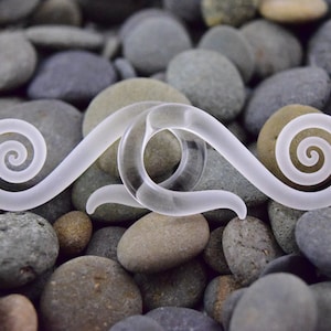 Made to Order | 14G - 1/2&quot; | Clear Seaglass | Drop Spirals | Gauged Glass Body Jewelry for Stretched Piercings by Glassheart