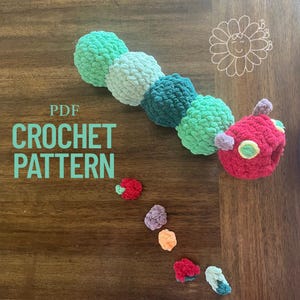 Hungry Caterpillar Crcochet Pattern PDF ONLY plush caterpillar with fruits to eat strawberry pear orange plum apple