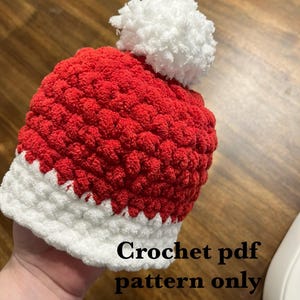 Santa Hat Beanie PDF pattern only | baby to toddler Santa Clause hat crochet pattern with Pom Pom | cute little plush Christmas hat