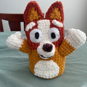 Red Heeler Crocheted Puppet | Red Heeler Toy | Crocheted Animal Puppet | Red Dog Toy | Amigurumi Toy | Crocheted Toy | Plushie Yarn | Blue