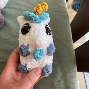 Crocheted Mini Unicorn Plushie: White & Blue Stuffed Animal