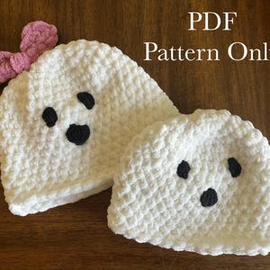 Ghostie Beanie PDF pattern only | baby to toddler ghost hat with optional bow crochet pattern | cute little plush Halloween ghost hat