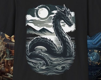 Abyssal Serpent Horror T Shirt | Cryptid Sea Monster Graphic Tee | Gothic Dark Fantasy Shirt | Mythical Creature Moonlight Top