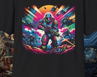 Neon Battlefront | black gamer t-shirt | gaming shirt | video game shirt | gildan 64000 | bella canvas 6004