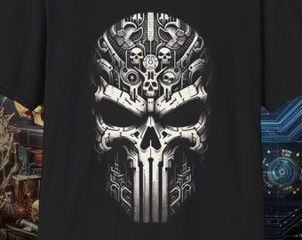 Mechanized Sentinel | black cybernetic shirt | cyber goth | bella canvas 6004 | gildan 64000