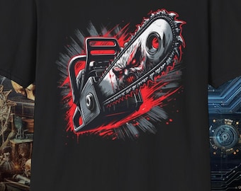 Demon Chainsaw Horror T Shirt | Possessed Chainsaw Graphic Tee | Gothic Slasher Shirt | Heavy Metal Streetwear | Halloween Scary Shirt
