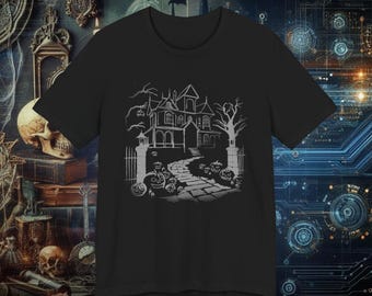 Night of the Haunted Manor Halloween T Shirt | Haunted House Graphic Tee | Spooky Gothic Horror Shirt | Scary Pumpkin Jack O Lantern Top