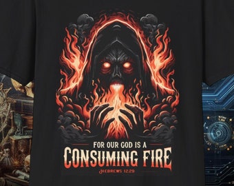 Consuming Fire | black goth shirt | bible verse t-shirt | bella canvas 6004 | gildan 64000