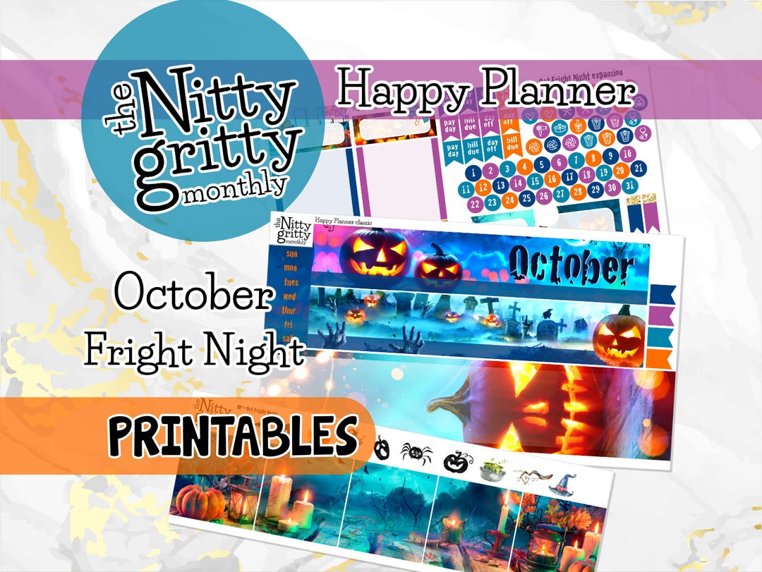 October Fright Night Monthly Kit | Printable Stickers | Happy Planner ...