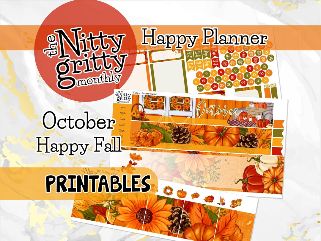 October Happy Fall Monthly Kit | Printable Stickers | Happy Planner ...