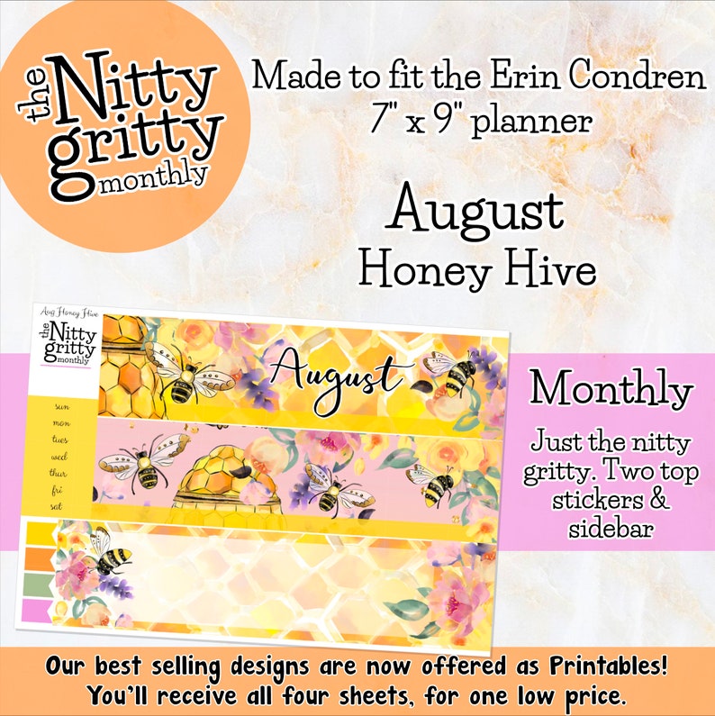 August Honey Hive Monthly Kit | Printable Stickers | Erin Condren ...