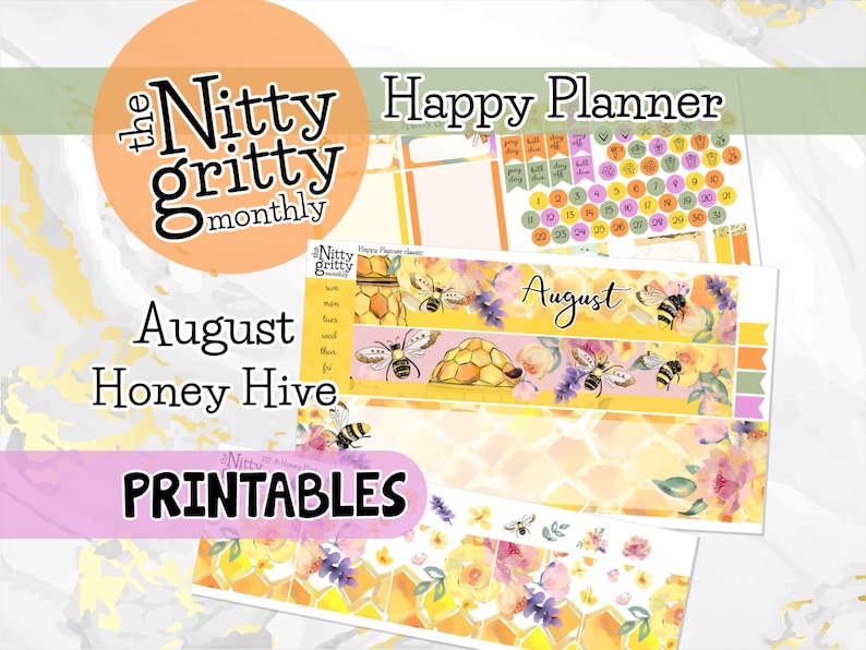 August Honey Hive Monthly Kit | Printable Stickers | Happy Planner ...