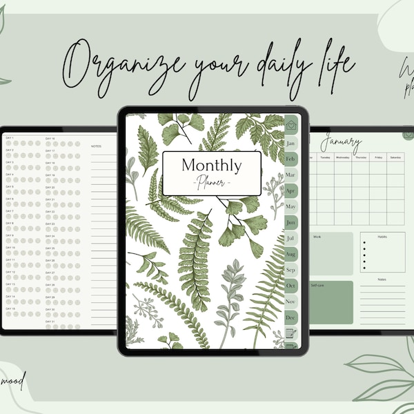 Monthly Planner - Good Notes - green