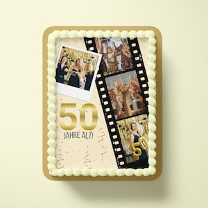 PERSONALISIERBAR - Tortenaufleger aus Fondant und Esspapier - 50er Geburtstag COLLAGE