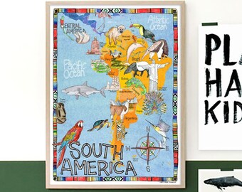 Free shipping!! SOUTH AMERICA Continent ART map 18x24 poster by Marley Ungaro mungaro