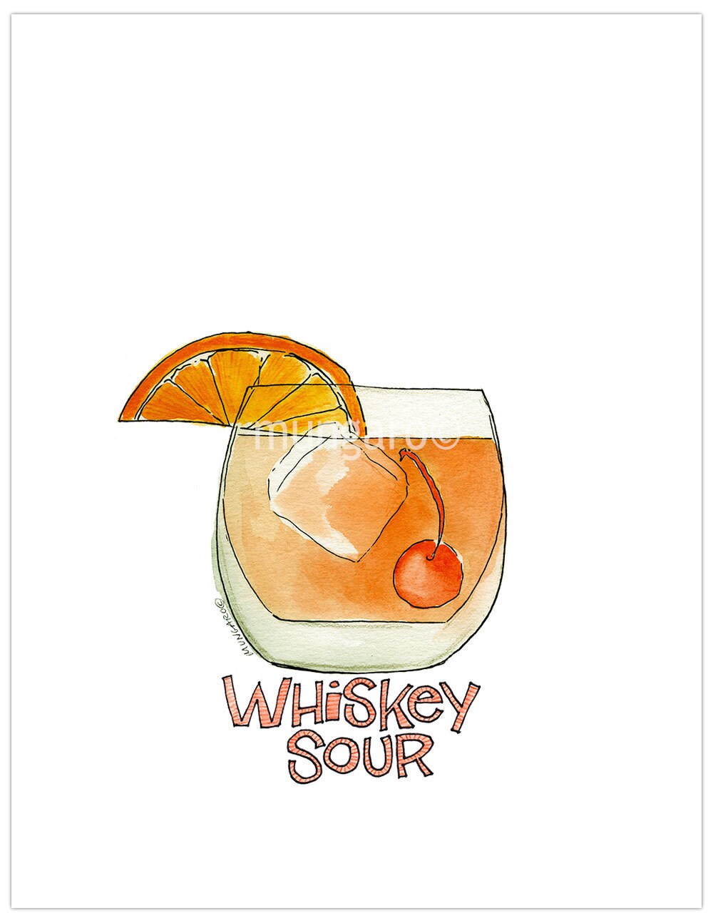 WHISKEY SOUR cocktail watercolor art illustration print or art Etsy