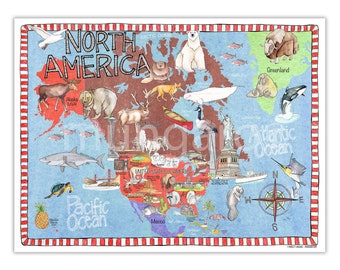 Free shipping!! NORTH AMERICA Continent ART map 18x24 poster by Marley Ungaro mungaro