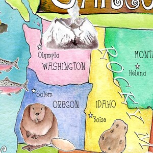 Free shipping State Landmarks childrens map CANVAS giclee of United States with capitals watercolor nursery art by Marley Ungaro image 5