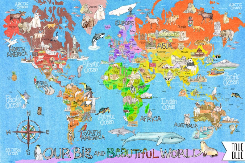 Free shipping CANVAS WORLD Art Map with countries Etsy
