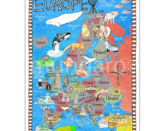 Free shipping!! EUROPE Continent ART map 18x24 poster by Marley Ungaro mungaro