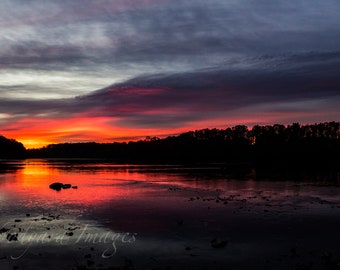 Sunset Over River Photography- Tranquil Landscape Wall Art, Nature Sunset Photo Print, Serene Home Decor