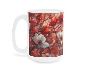 Flower Mug • Floral Mug • Orange Flowers • Mugs • Flower Design • Gift For Her him • Coffee Cup • Gift • 15oz Ceramic Coffee Mug • Tea Cup