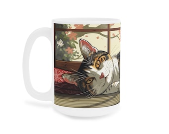 Chill Cat Mug: Unique 15oz Ceramic Coffee Cup
