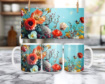 Flower Mug • Floral Mug • Orange Flowers • Mugs • Flower Design • Gift For Her him • Coffee Cup • Gift • 15oz Ceramic Coffee Mug • Tea Cup