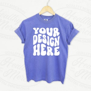 Comfort Colors 1717 Periwinkle Mockup Hanging, Wall Hanging 1717 Mockup Periwinkle, T Shirt Mockups, Shirt Store Mockups