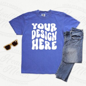 Comfort Colors 1717 Periwinkle Mockup Flatlay, Flat Lay 1717 Mockup Periwinkle, T Shirt Mockups, Digital Download Shirt Mock Scene