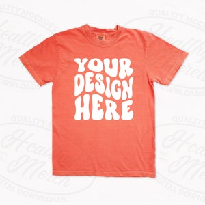 Comfort Colors 1717 Bright Salmon Mockup Flatlay, Flat Lay 1717 Mockup Bright Salmon, T Shirt Mockups, Digital Download Shirt Store Mockups