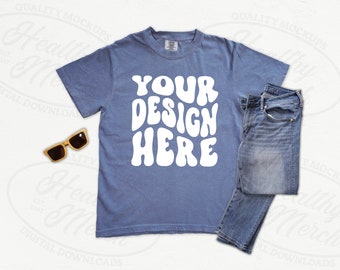 Comfort Colors 1717 Blue Jean Mockup Flatlay, Flat Lay 1717 Mockup Blue Jean, T-shirt Mockups, Digitale Download Mockup Basisscène