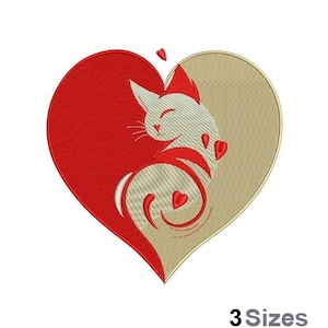 Heart Cat - Machine Embroidery Design - 3 Sizes