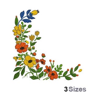 Wildflower Corner - Machine Embroidery Design - 3 Sizes, Floral Corner