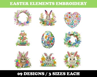 Floral Easter Bunnies (9 Designs) - Machine Embroidery Bundle