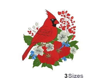 Cardinal Flowers - Machine Embroidery Design - 3 Sizes