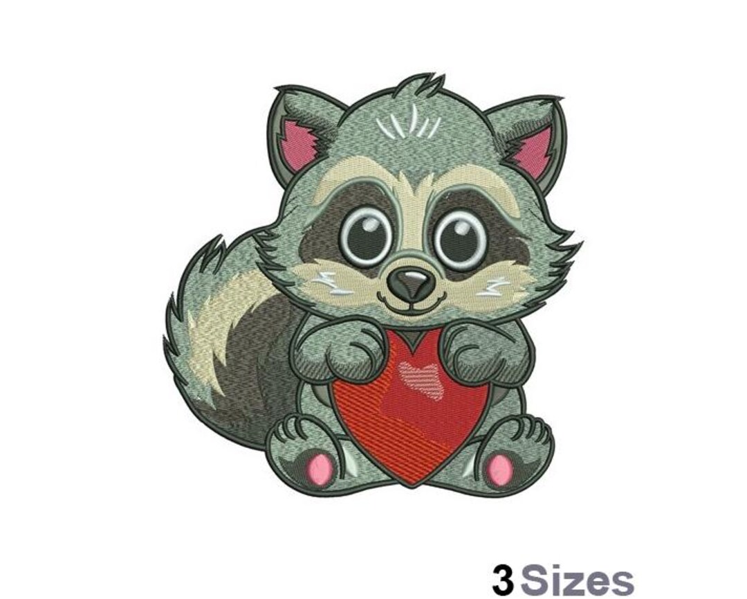 Love Raccoon - Machine Embroidery Design - 3 Sizes - Etsy