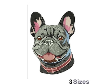 Französische Bulldogge - Stickdatei für die Stickmaschine - in 3 Grössen