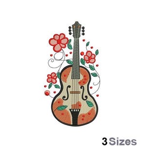 Cute Floral Guitar - Machine Embroidery Design - 3 Sizes