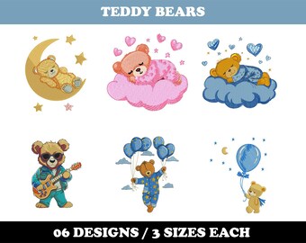 Nursery Teddy Bears (6 Designs) - Machine Embroidery Bundle