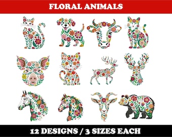 Floral Animals (12 Designs) - Machine Embroidery Bundle