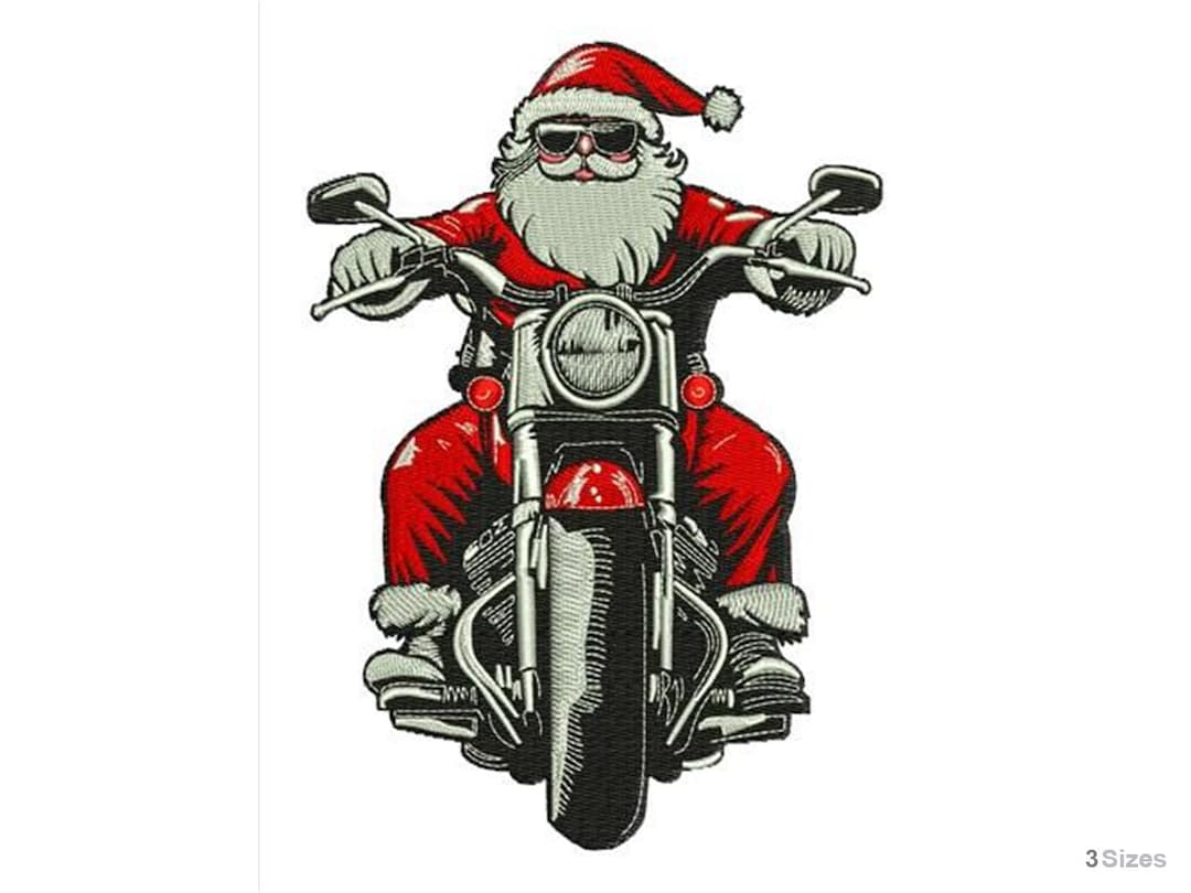 Santa Ride Design Santa's Ride - Machine Embroidery Design - 3 Sizes, Xmas Pattern, Biker ...