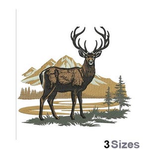 Deer Scene - Machine Embroidery Design - 3 Sizes