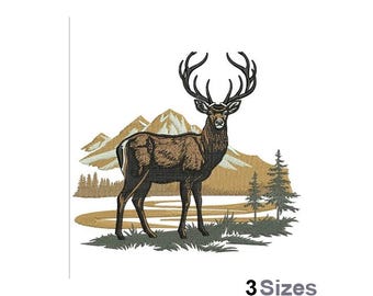 Deer Scene - Machine Embroidery Design - 3 Sizes