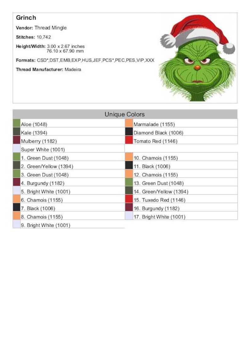 Grinch - Machine Embroidery Design - 3 Sizes - Etsy