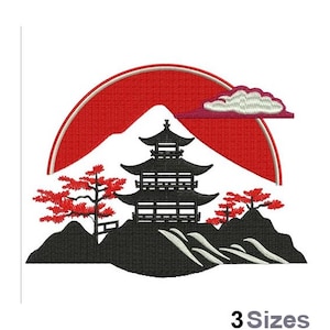 Japanese Pagoda - Machine Embroidery Design - 3 Sizes