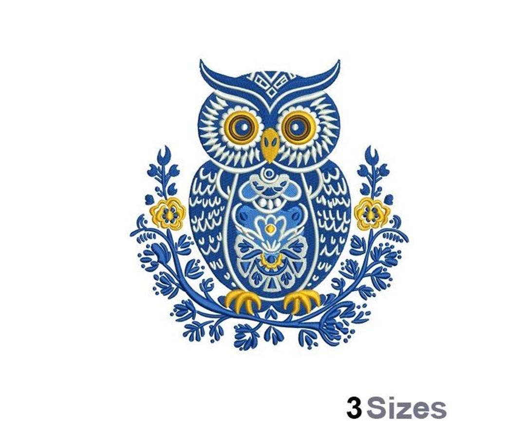 Folk Art Owl - Machine Embroidery Design - 3 Sizes - Etsy