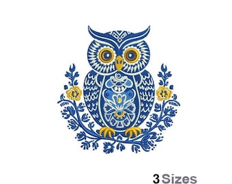 Folk Art Owl - Machine Embroidery Design - 3 Sizes