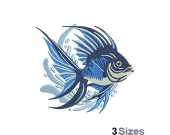 Blue Fish - Machine Embroidery Design - 3 Sizes, tropical angelfish, bannerfish design