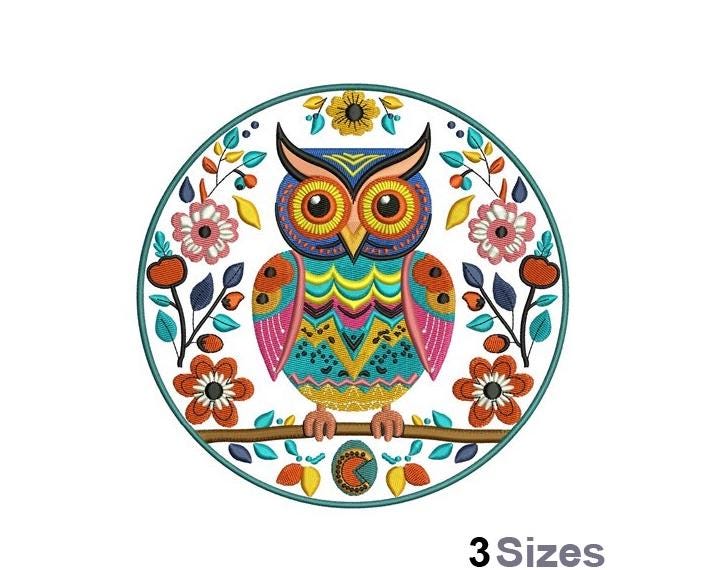 Folk Art Owl - Machine Embroidery Design - 3 Sizes - Etsy